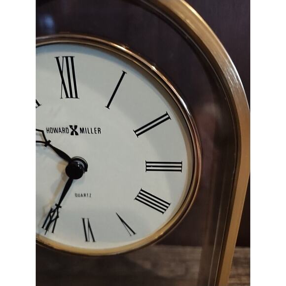 Howard Miller Desk Mantle Clock Brass Acrylic Quartz Battery Roman Numeral WORKS - Picture 3 of 6